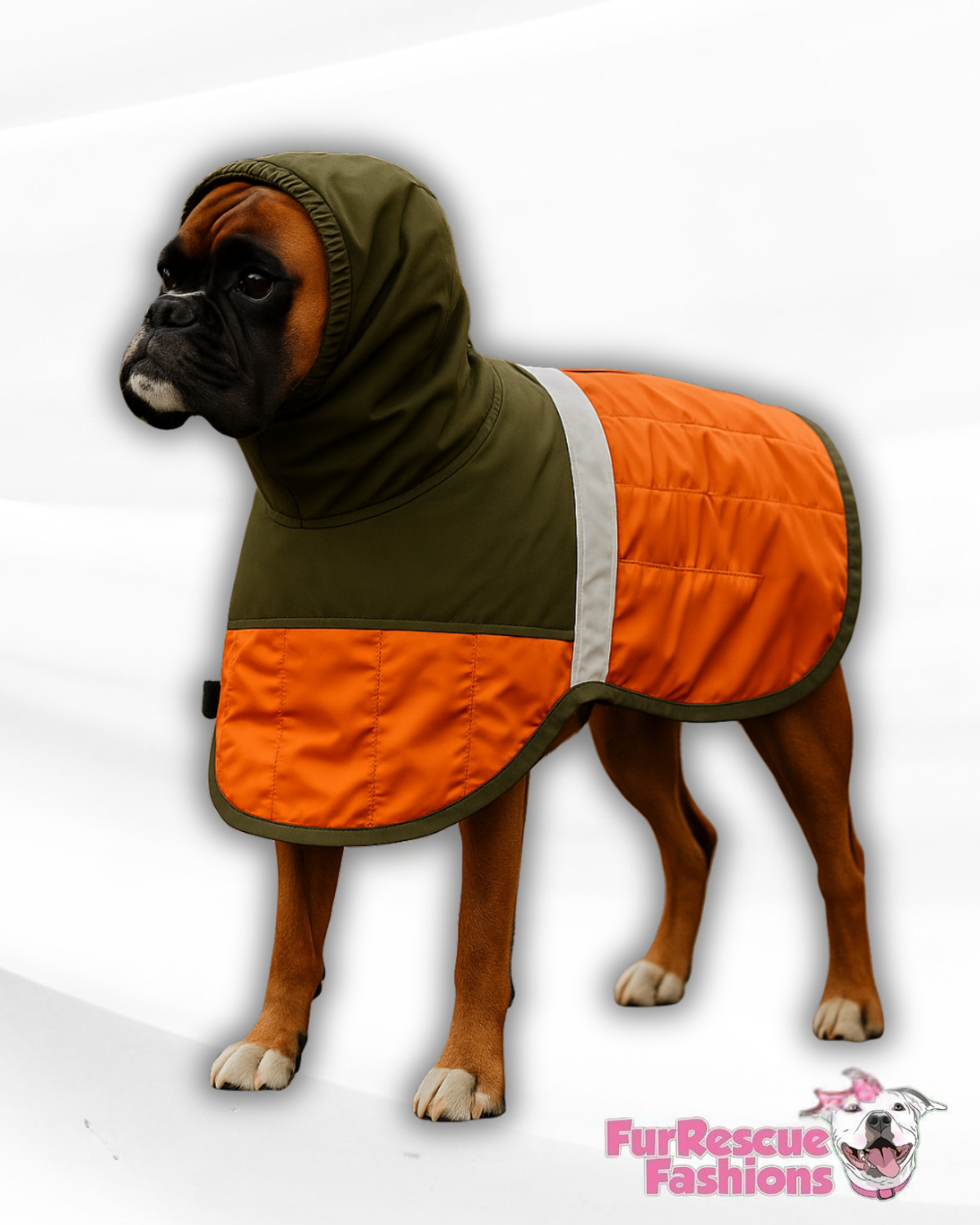 Easy-On Waterproof Dog Cape with Snood – Purple, Pink & Olive Colorblock