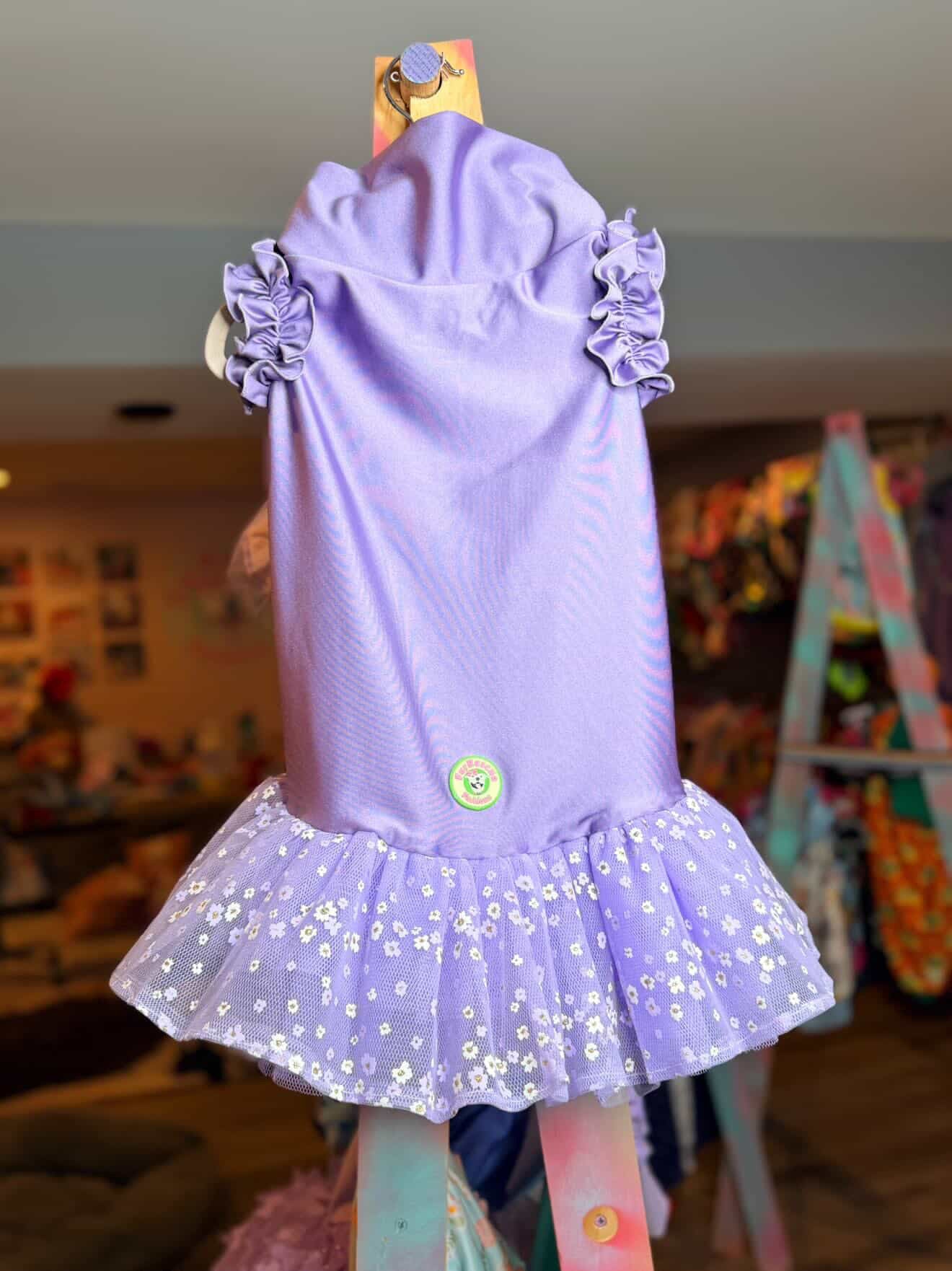 Lavender & Flowers Dog Dress With Ruffles