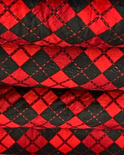 Santa’s Little Prep – Red & Black Argyle Ultra-Luxe - Dog Pajama with Black Neck & Trim/Sleeves
