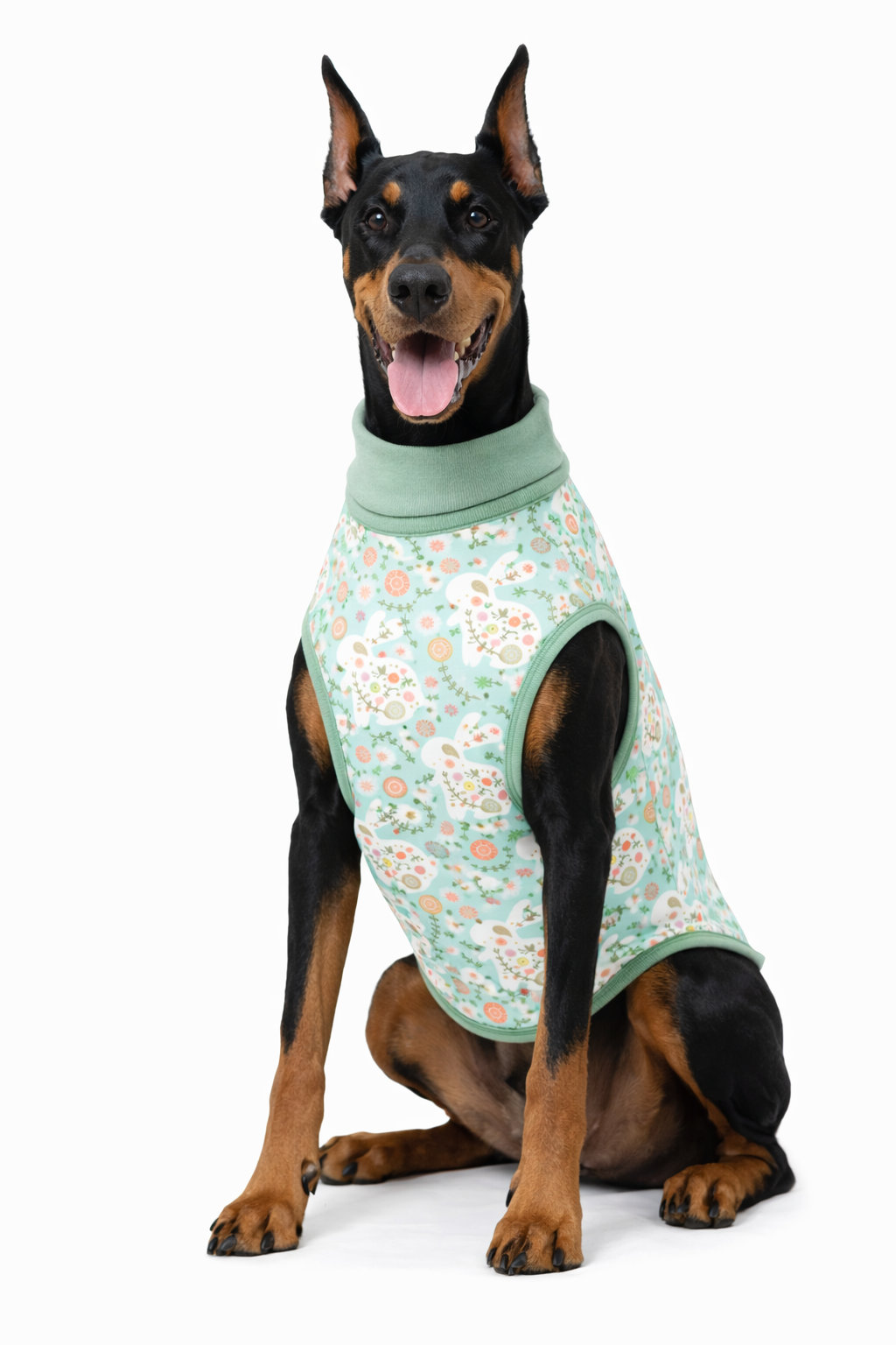 Springtime Bunny Garden Dog Pajama with Pink or Green Neck & Trim/Sleeves