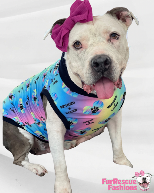 Rescued & Loved – Dog Pajama with Black Neck & Trim/Sleeves