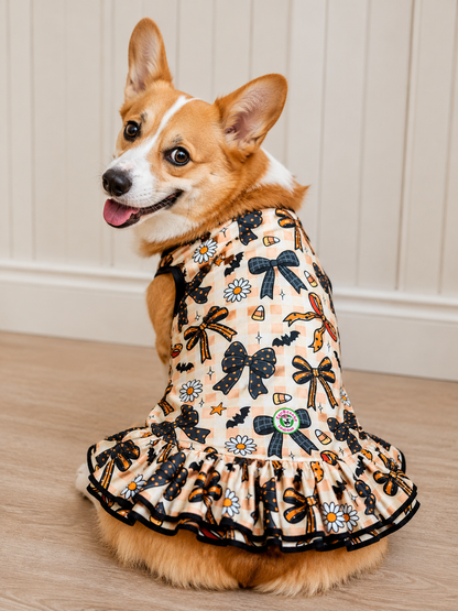 Coquette Halloween Bows - Dog Pajama with Black Neck & Trim/Sleeves