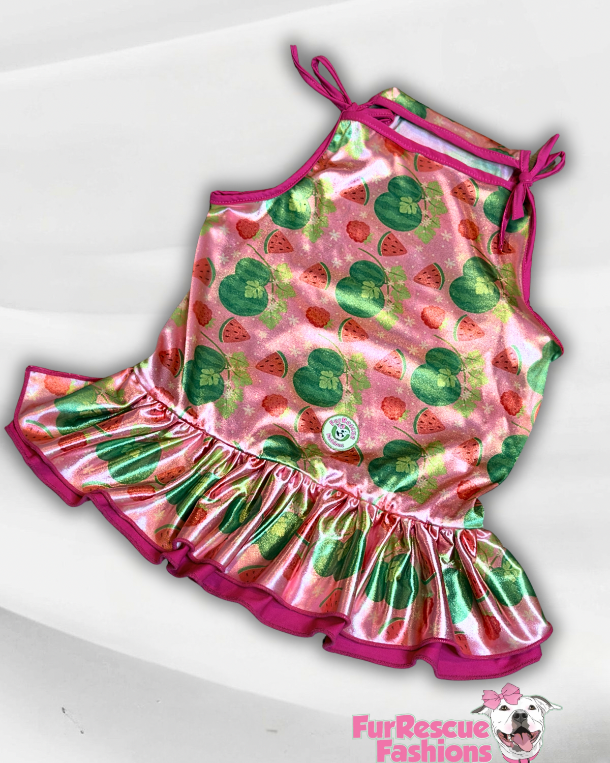 Shinny Watermelon Magic Strapped Dog Dress With Ruffle