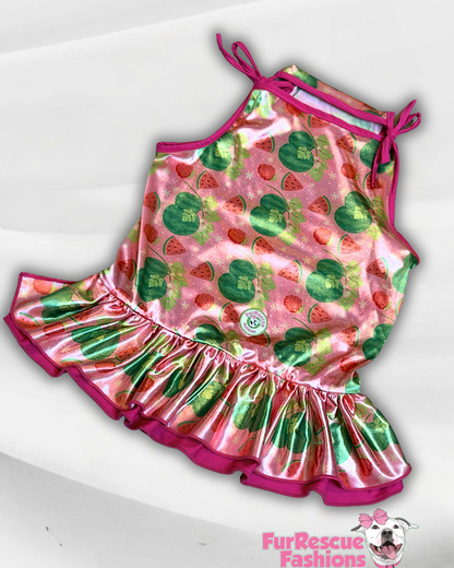 Shinny Watermelon Magic Strapped Dog Dress With Ruffle