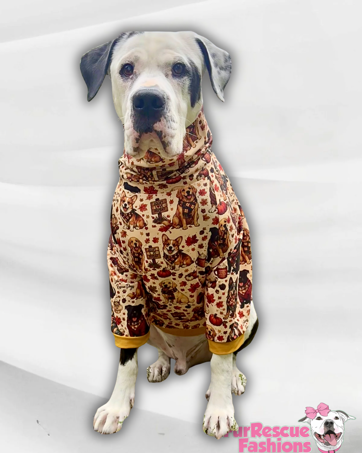 Leaves, Love & Rescue Dogs - Dog Pajama with Burgundy Neck & Trim/Sleeves