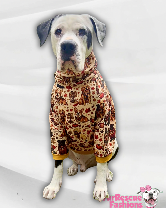 Leaves, Love & Rescue Dogs - Dog Pajama with Burgundy Neck & Trim/Sleeves