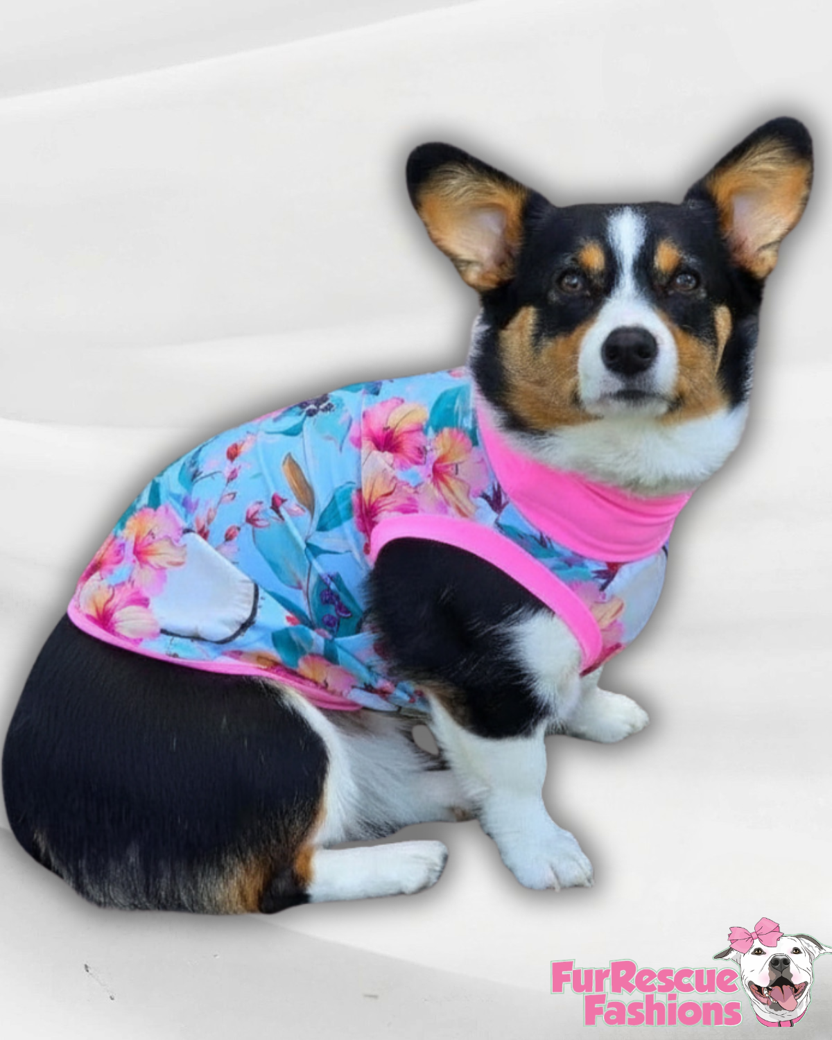 Coconut Kisses with Hibiscus Bliss - Dog Pajama with Pink Neck & Trim/Sleeves