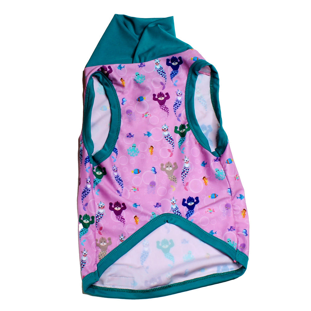 Pittie Mermaid Pawty Pink - Dog Pajama with Aqua Neck & Trim/Sleeves