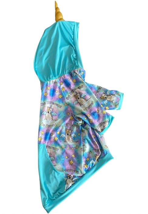 Pittiecorn Proud – Dog Pajama with Aqua Neck & Trim/Sleeves