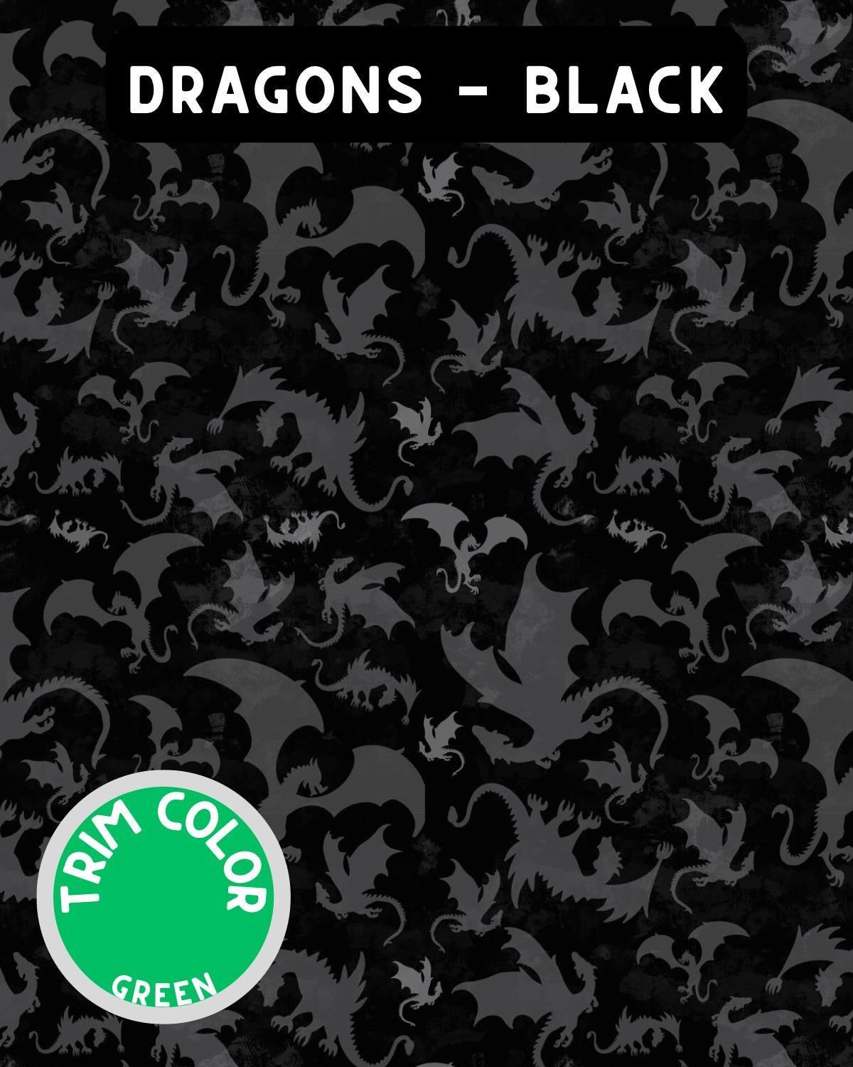 Dragons - Black Dog Pajama with Green Trim, Neck & Sleeves