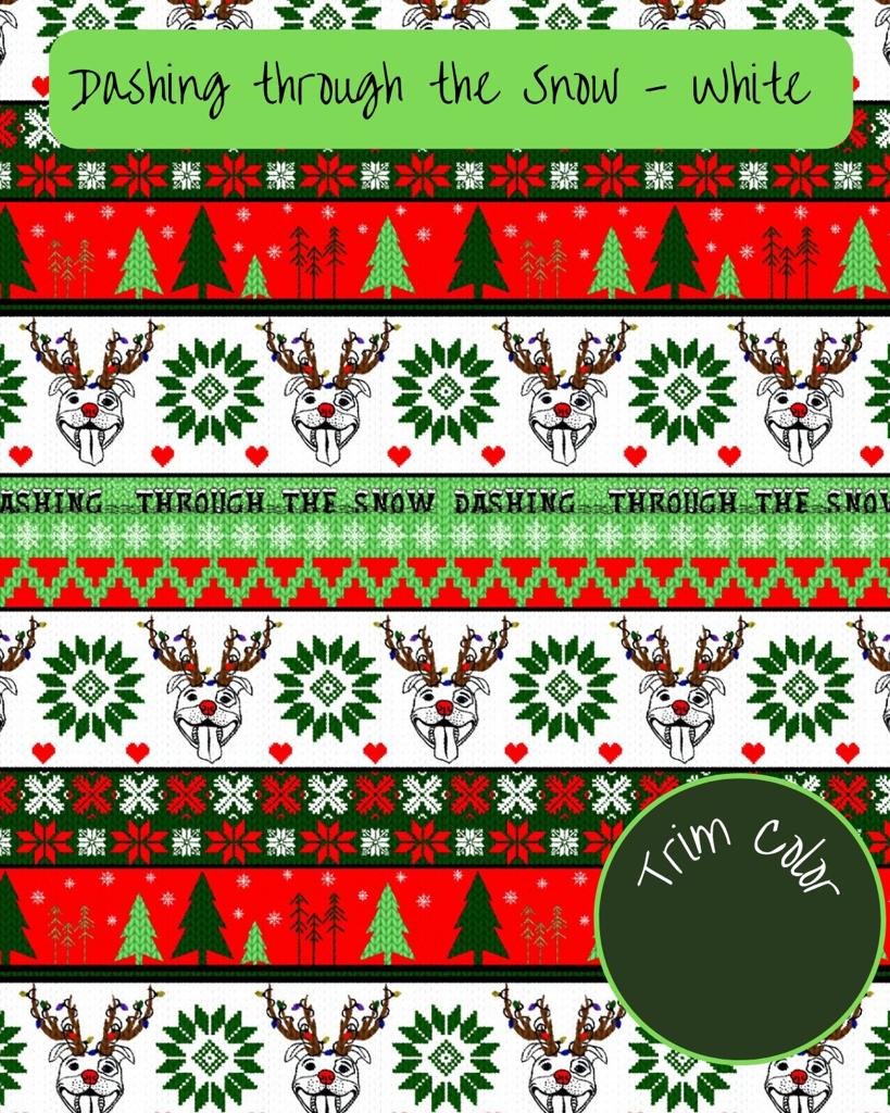 Dashing Through The Snow (White) - PAWjama with Green Neck & Trim/Sleeves
