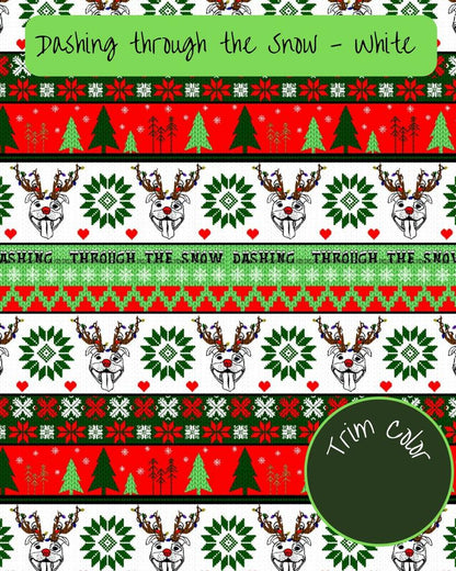 Dashing Through The Snow (White) - PAWjama with Green Neck & Trim/Sleeves
