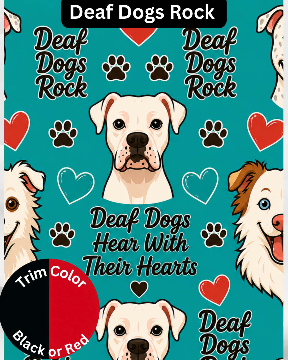 Deaf Dogs Rock - Dog Pajama with Red or Black Neck & Trim/Sleeves