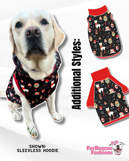 Winter Happy Hour - Dog Pajama with Red Neck & Trim/Sleeves (Copy)