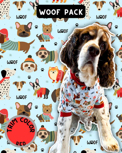 Woof Pack - Dog Pajama with Red Neck & Trim/Sleeves