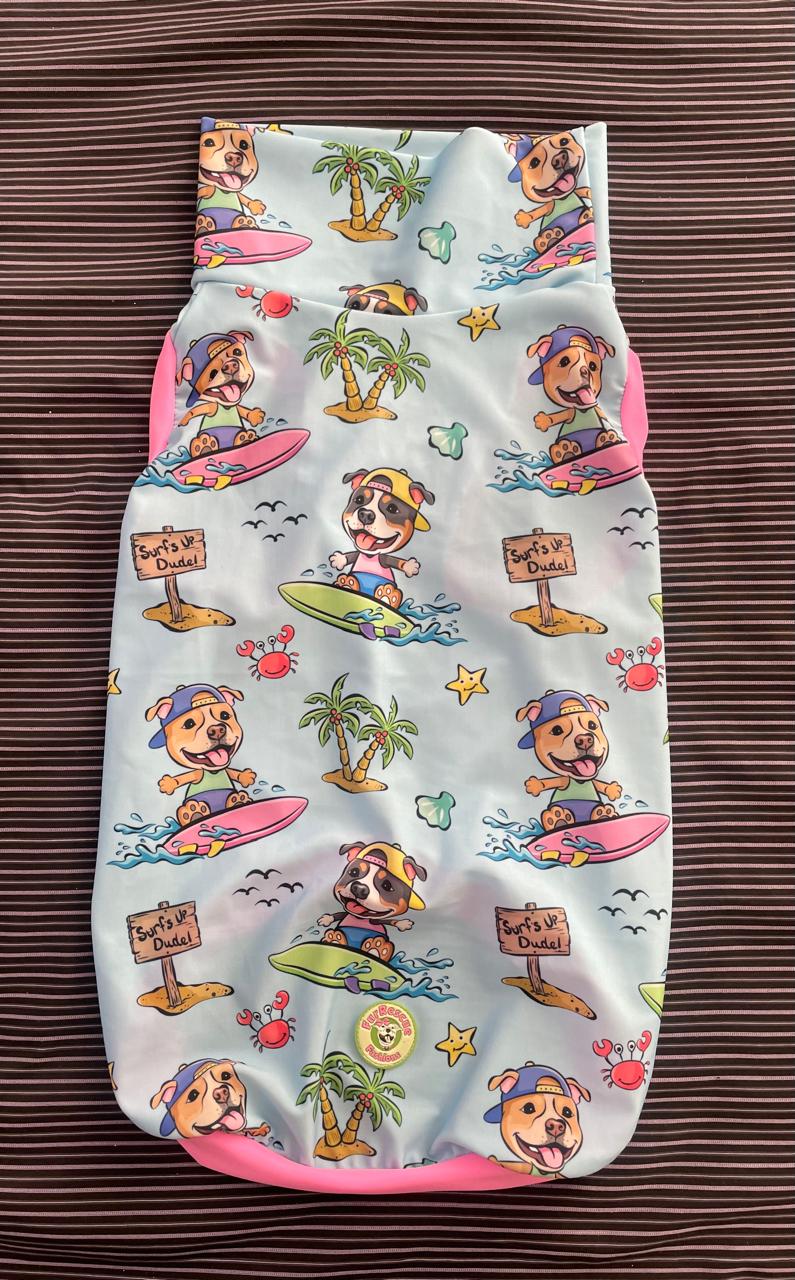 Surf’s Up Pups - Dog Pajama with Pink OR Green Neck & Trim/Sleeves