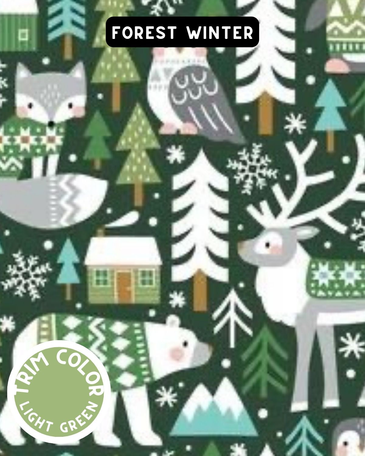 Forest Winter Dog Pajama with Light Green Neck & Trim/Sleeves