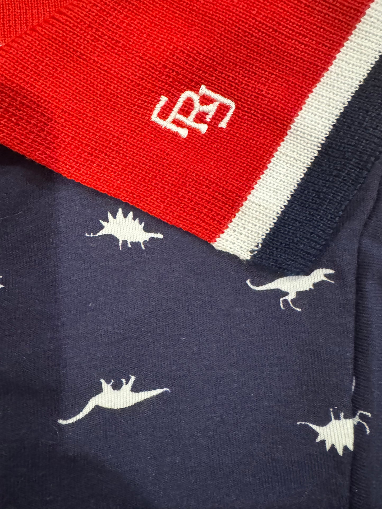 Dog Polo Shirt in Navy with White Dinosaurs FRF embroidery