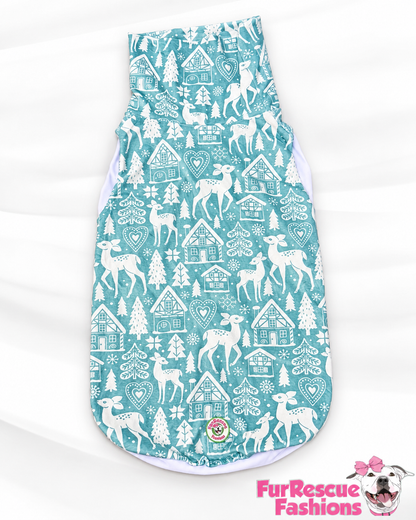 Deer winter wonderland   - Dog Pajama with White Neck & Trim/Sleeves