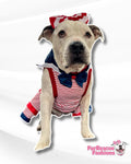 Off The Hook Striped Sailor Dog Dress with Ruffles & Bowtie