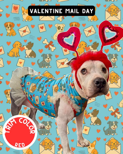 Valentine Mail Day Dog Pajama with Red Neck & Trim/Sleeves
