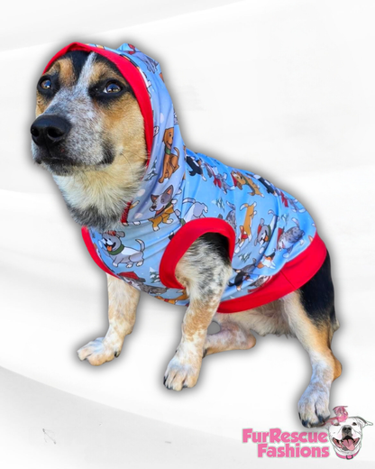 Snowball Shenanigans Dog Pajama with Red Neck & Trim/Sleeves