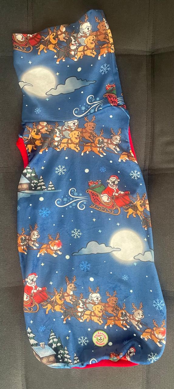 Sleighing All Day - Dog Pajama with Red Neck & Trim/Sleeves