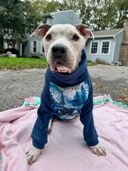 Classic Winter Vibes Dog Pajama with Navy Neck & Trim/Sleeves