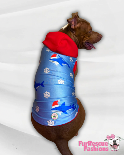 Santa Sharks - Dog Pajama with Red Neck & Trim/Sleeves