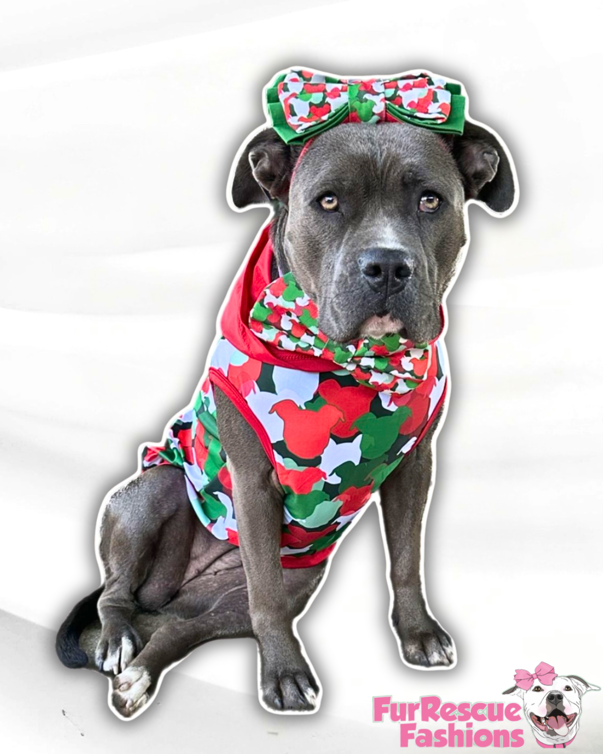 Christmas Pittie Camo - PAWjama with Red Neck & Trim/Sleeves