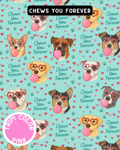 Chews You Forever Dog Pajama with Pink Neck & Trim/Sleeves