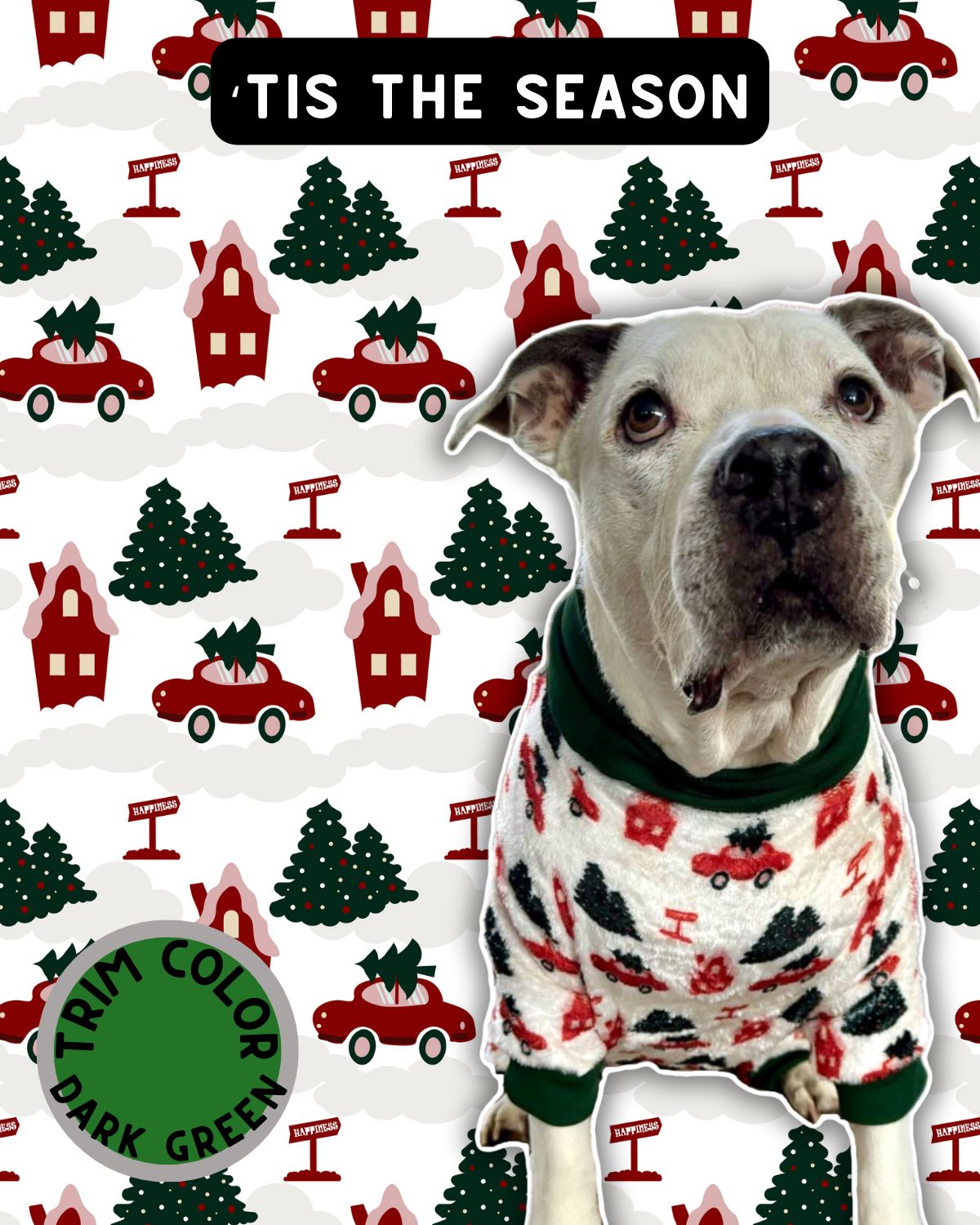 'Tis The Season - Dog Pajama with Green Neck & Trim/Sleeves