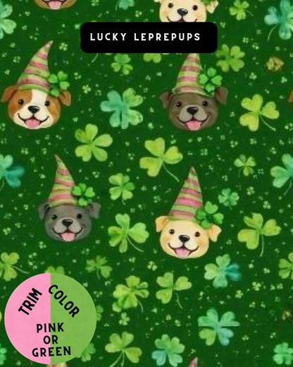 Lucky LeprePups Dog Pajama with Pink or Green Neck & Trim/Sleeves
