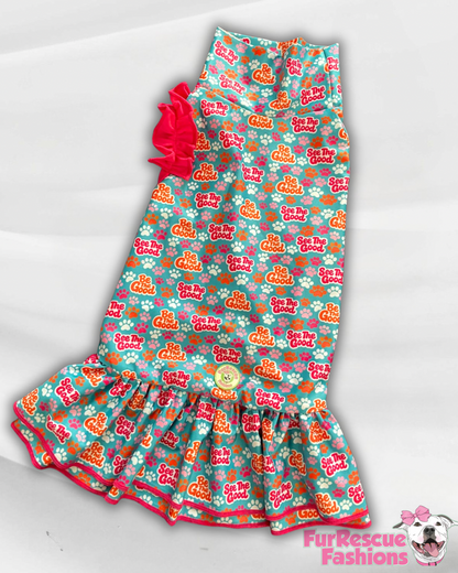 7th Anniversary Dog Dress With Ruffle / With Sleeves or Sleeveless (Available in any pattern)