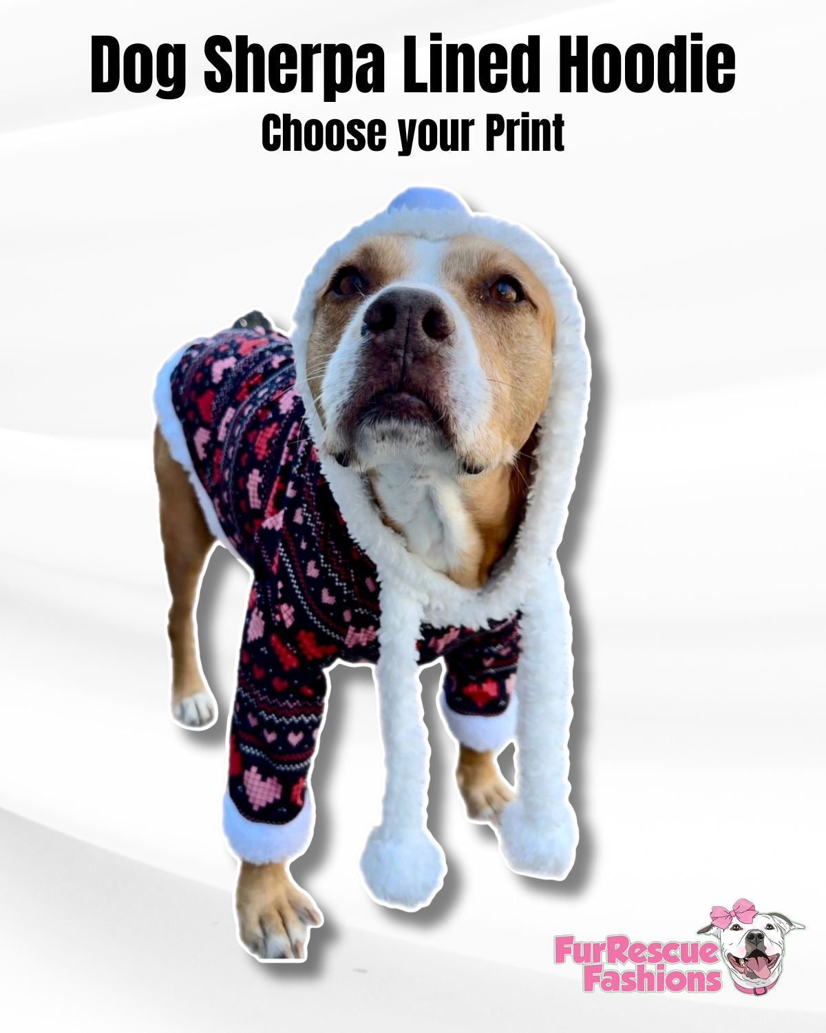 Dog Sherpa Lined Hoodie with Pompom & Tassels - Choose Your Print