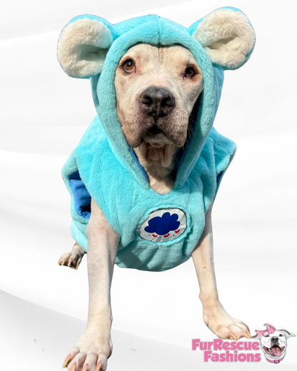 Grumpy Bear Light-Up Dog Hoodie – Luxury Blue Fleece with Ears, Tail & Heart Patch