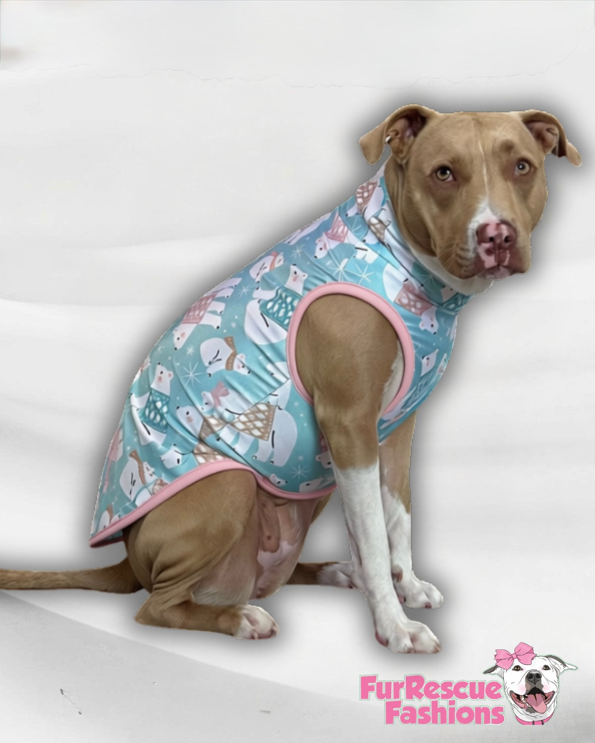 Sweater Weather Polar Bears - Dog Pajama with Pink Or Black Neck & Trim/Sleeves