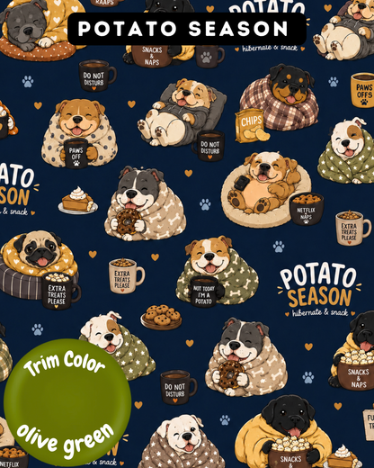 Potato Season - Dog Pajama with Olive green Neck & Trim/Sleeves