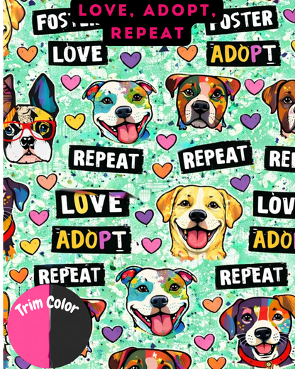 Adopt Love Repeat - Dog Pajama with Hot Pink OR Black Neck & Trim/Sleeves