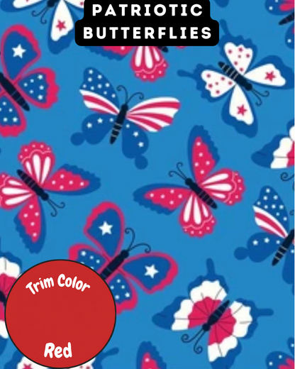 Patriotic Butterflies - Dog Pajama with Red Neck & Trim/Sleeves