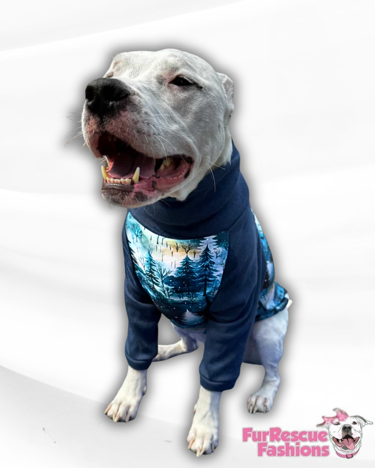 Classic Winter Vibes Dog Pajama with Navy Neck & Trim/Sleeves