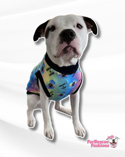 Rescued & Loved – Dog Pajama with Black Neck & Trim/Sleeves