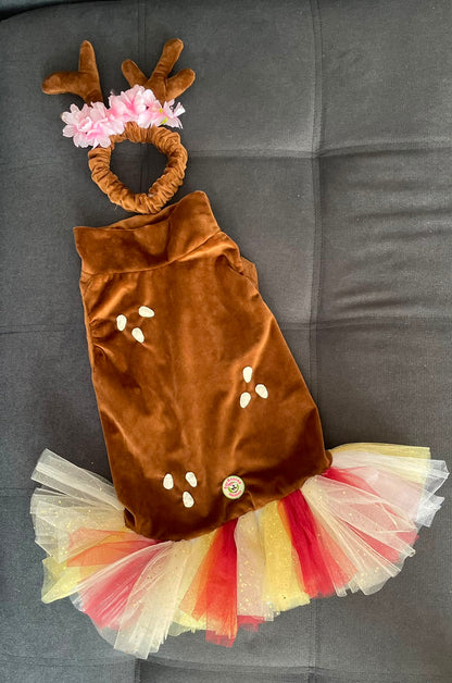 Woodland Reindeer Dog Tutu Dress & Antlers Headband