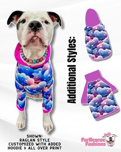 Sky Of Love - Dog Pajama with Fuchsia OR Navy Blue Neck & Trim/Sleeves