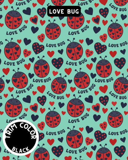 Love Bug Dog Pajama with Black Neck & Trim/Sleeves