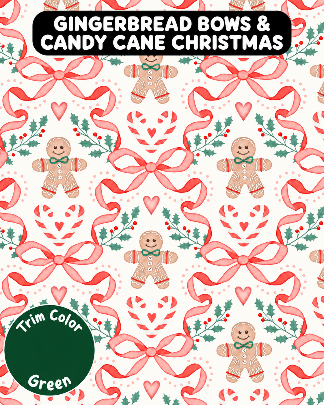 Gingerbread Bows & Candy Cane Christmas - Dog Pajama with Green Neck & Trim/Sleeves