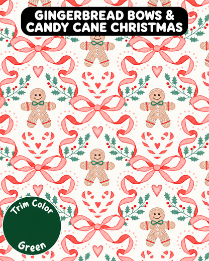 Gingerbread Bows & Candy Cane Christmas - Dog Pajama with Green Neck & Trim/Sleeves