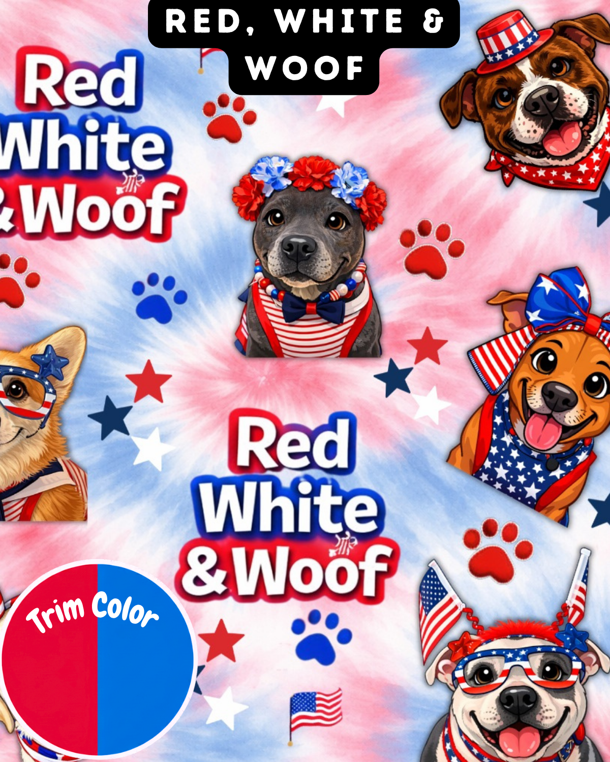 Red, White & Woof - Dog Pajama with Red OR Blue Neck & Trim/Sleeves