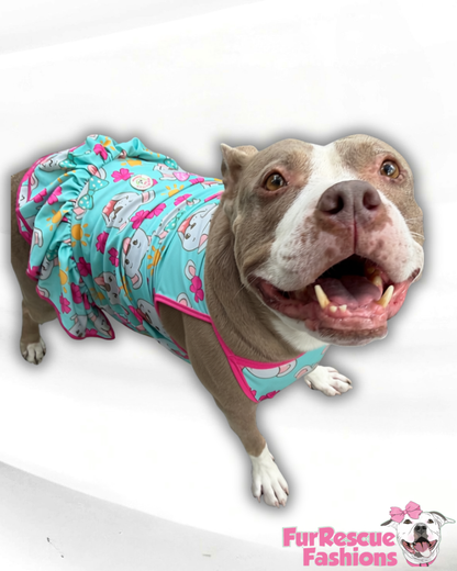 Sunny Pittie Smiles Dog Pajama with Fuchsia Trim