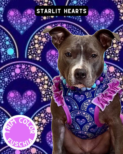 Starlit Hearts Dog Pajama with Fuchsia Neck & Trim/Sleeves